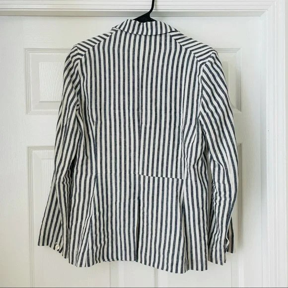 Olivaceous Striped Linen Blazer Size L - Picture 2 of 5